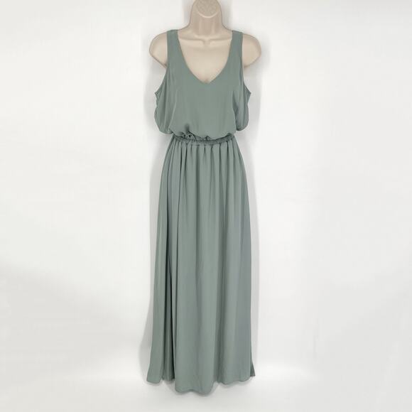 Show Me Your MuMu Kendall Maxi Dress Sz S Silver Sage Green Split Skirt Lined - Picture 1 of 13